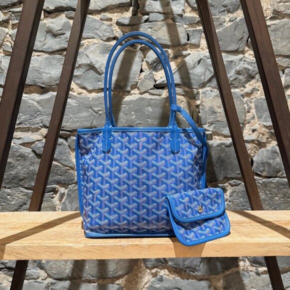 Goyard Handbags - Goyard Blue Goyardine Mini Anjou Shoulder Bag